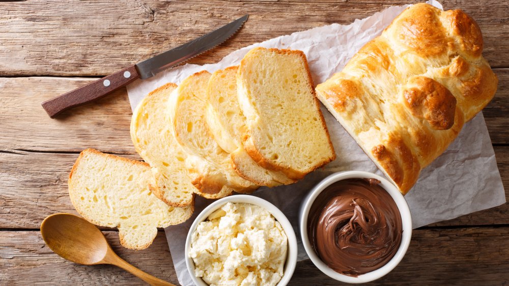 fresh brioche with cream cheese and chocolate spread