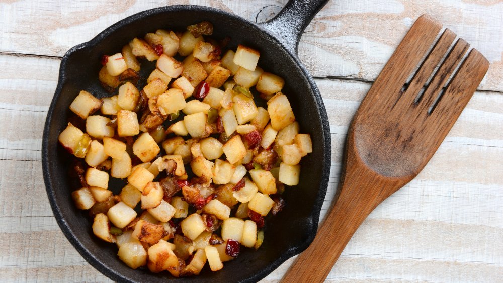 home fries in an iron skillet