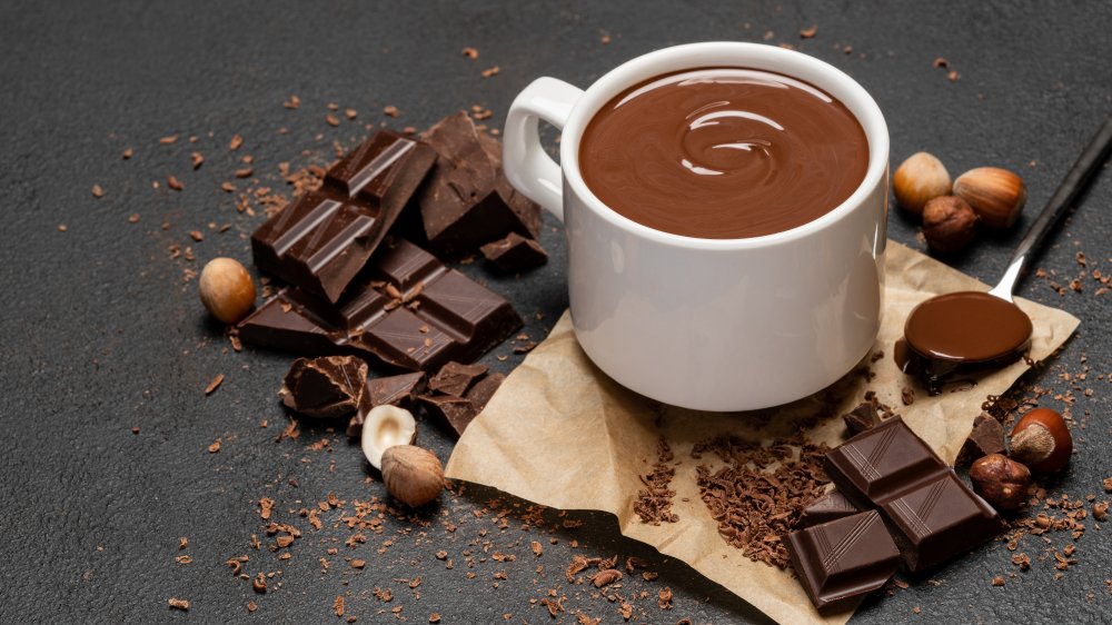 hot chocolate surrounded by squares of chocolate