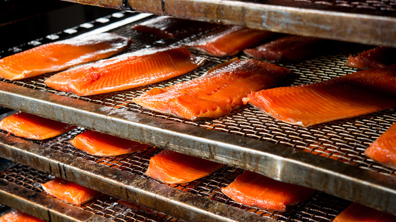 hot smoked salmon in smoker