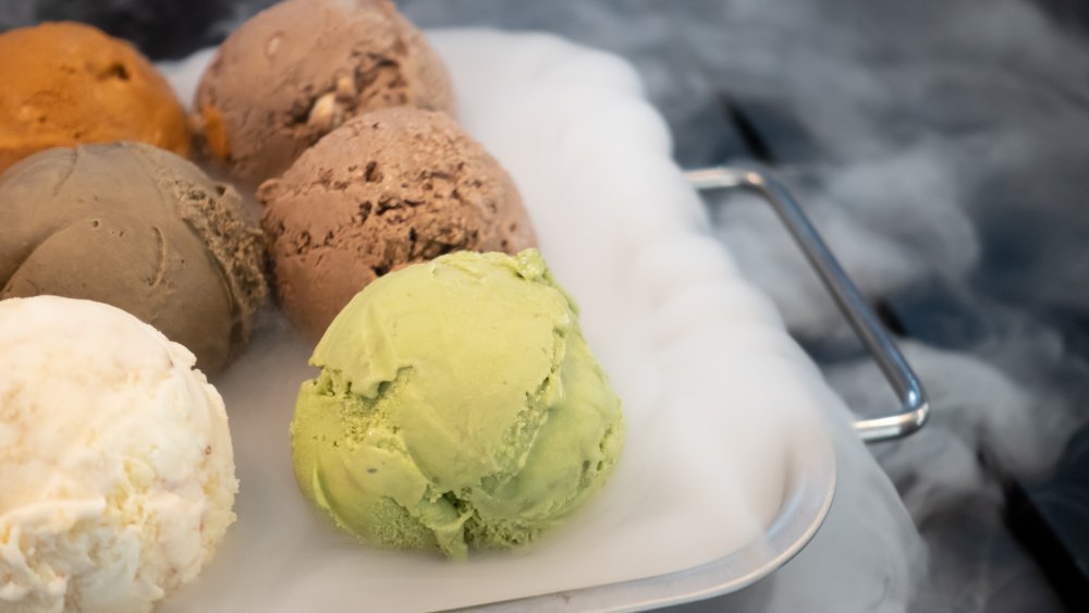 Tray of nitrogen ice cream