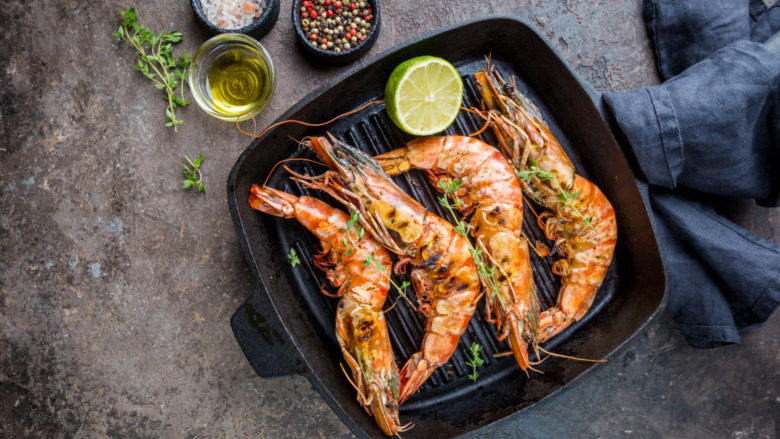 Grilled giant tiger prawns