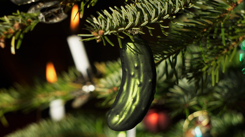 pickle ornament on Christmas tree