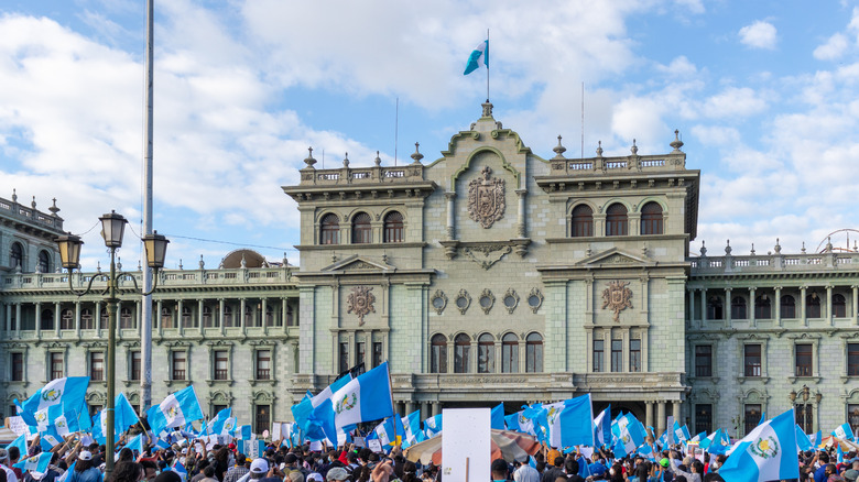 Guatamala building with flags