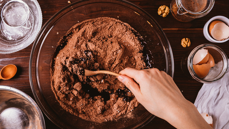 Mixing, baking, bourbon, add chocolate