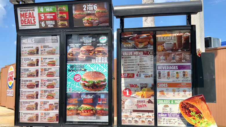 Burger King drive-thru menu display board