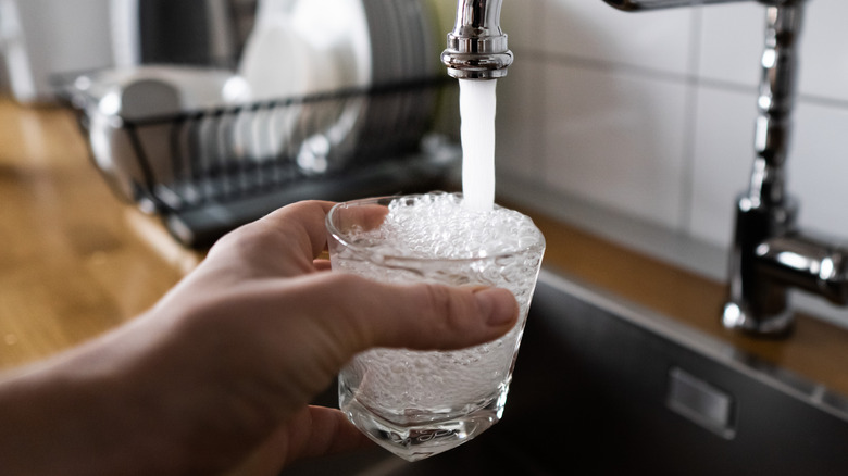 Person filling glass with tap water