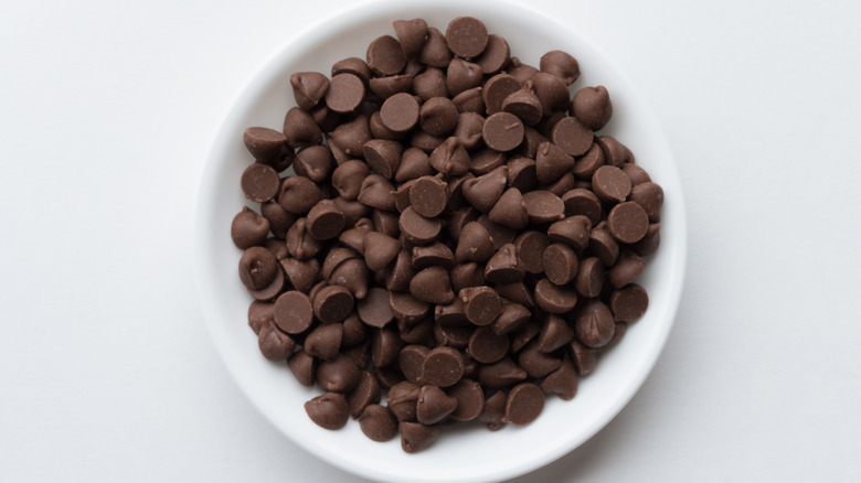 A bowl of chocolate chips