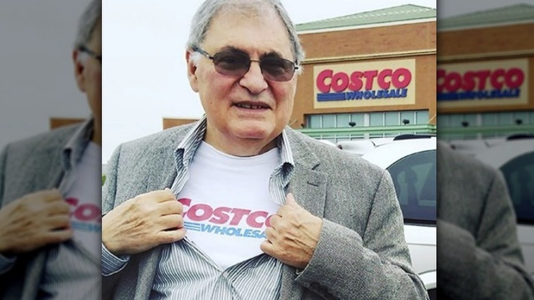 Costco member showing off member's shirt