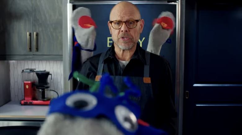 Alton Brown with sock puppets