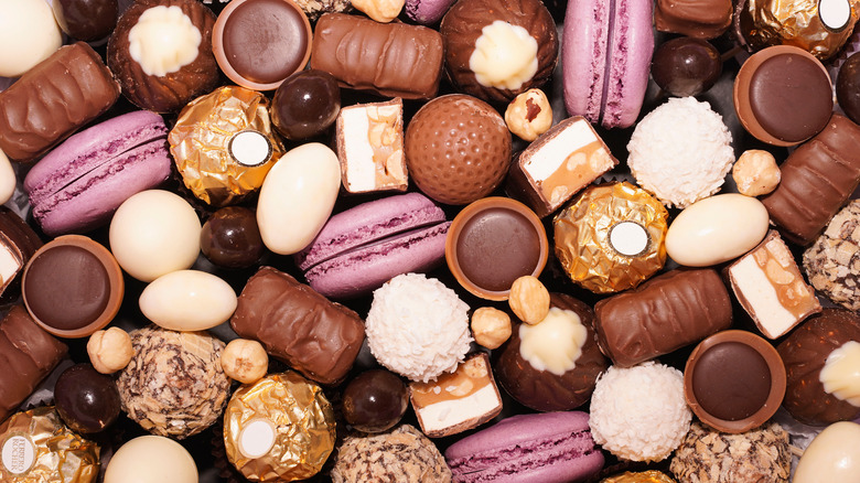 Macarons and various types of chocolate