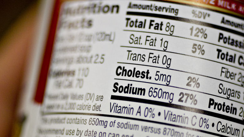 nutrition facts label