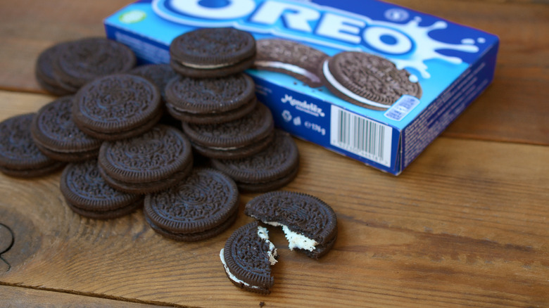 Oreo cookies on wooden table