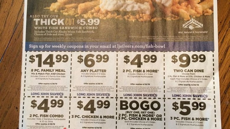 Long John Silver's menu