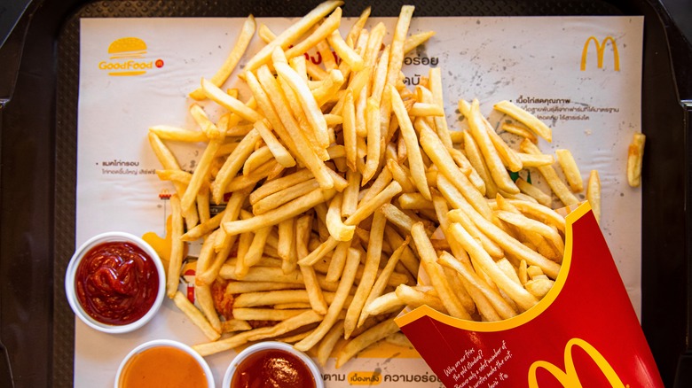 McDonald's fries and ketchup on a tray