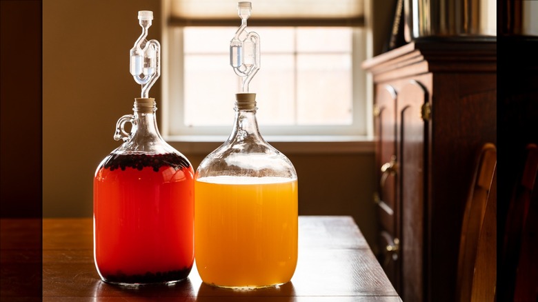 Home-brewed bottles of mead