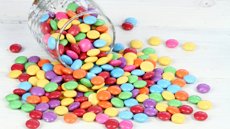 A spilled jar of Smarties 