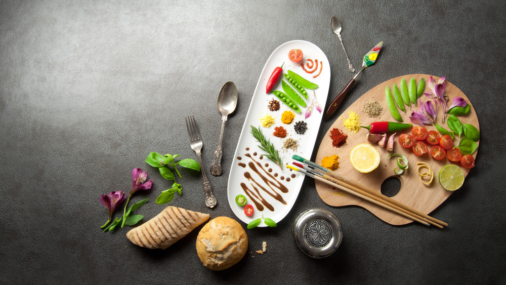 Creatively plated foods and garnishes 