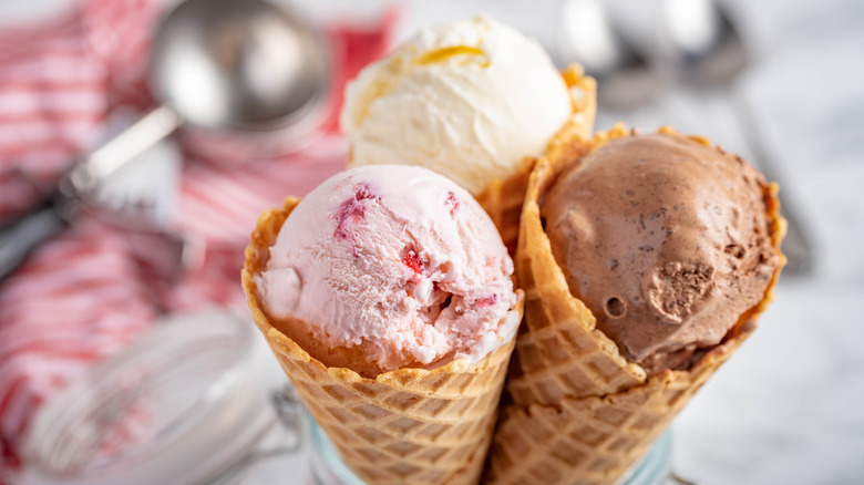 Strawberry, vanilla, chocolate ice cream