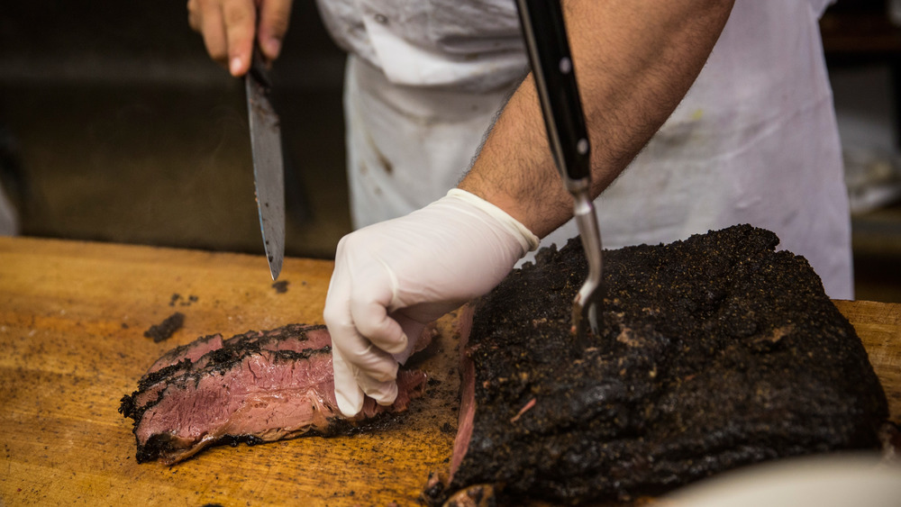 cutting pastrami