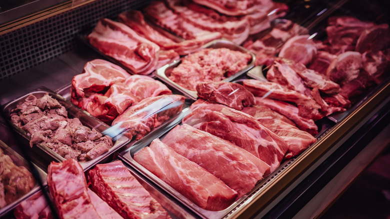 Butcher case at grocery store