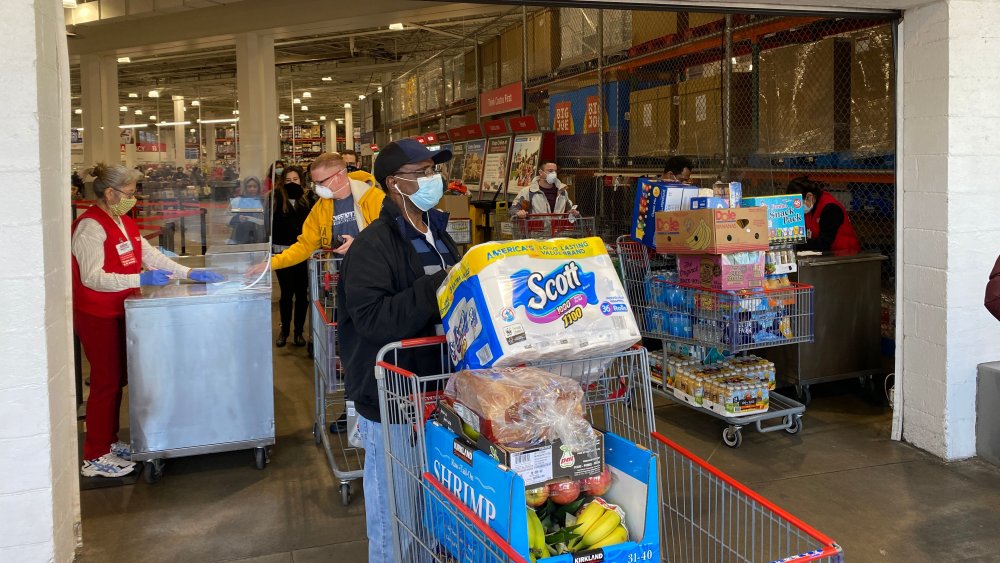 Shoppers leaving Costco