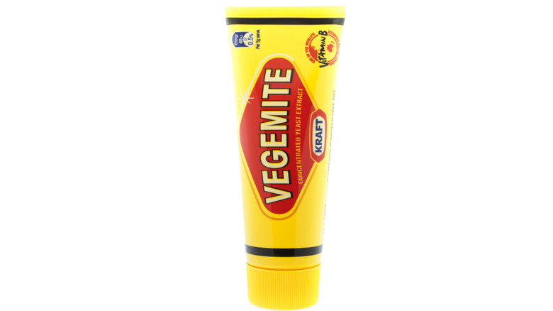 vegemite tube against white background