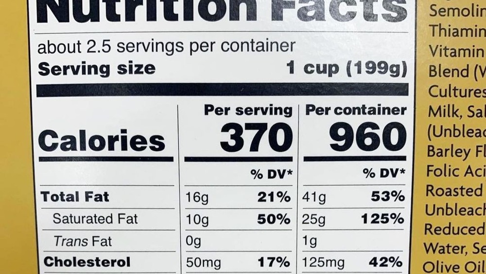 Nutritional information on Trader Joe's package