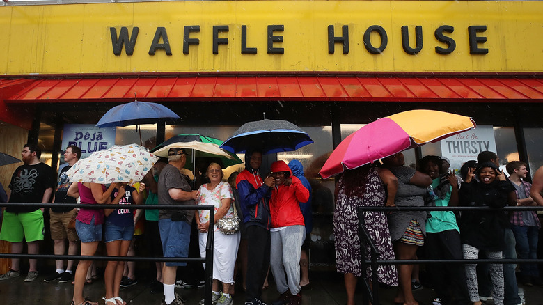 Crowd in front of Waffle House