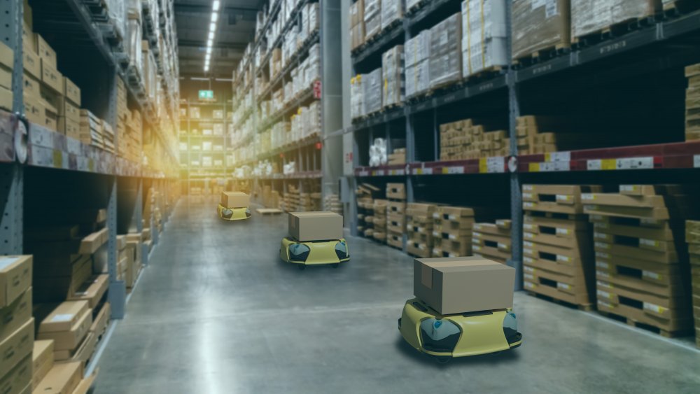 Hi-ho! Hi-ho! Hi-ho, hi-ho, robots with packages go down the aisle to bring a smile to those who paid in dough.