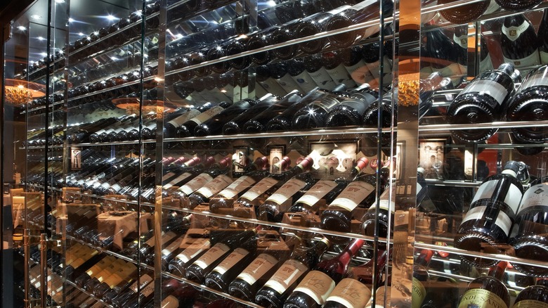 Wine bottles on shelf