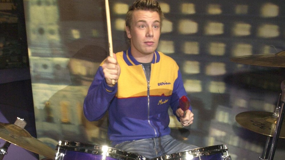 Jamie Oliver playing the drums