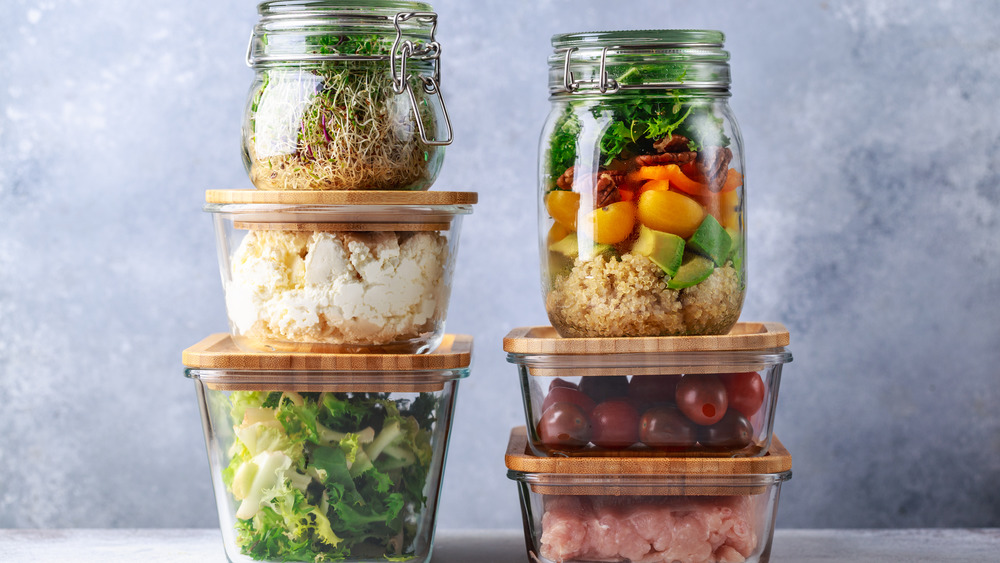 Food in various glass storage containers