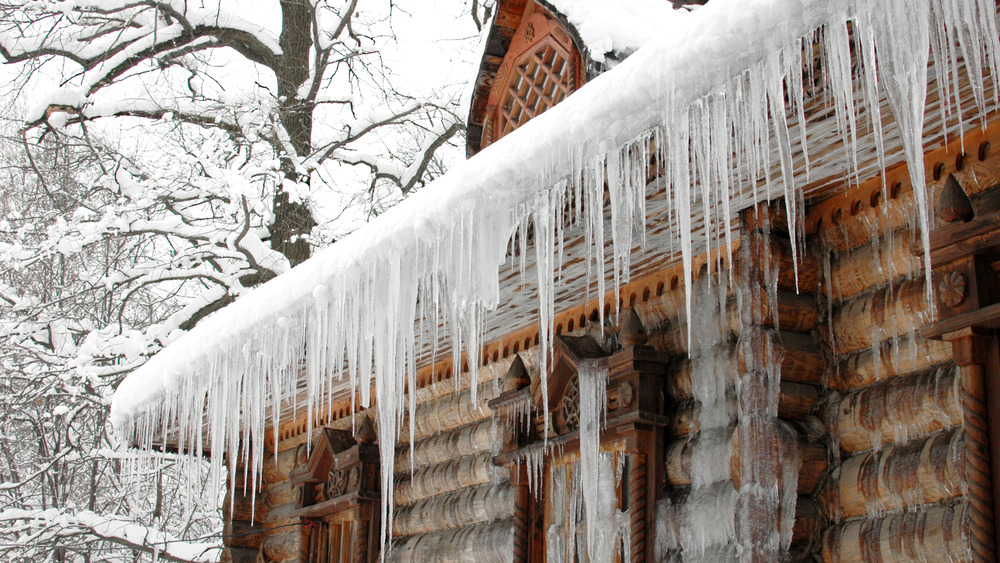 Icicles hang from roof