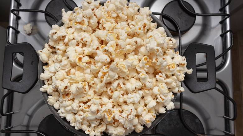 pot of popcorn on stove