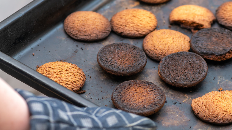 Burnt cookies on pan