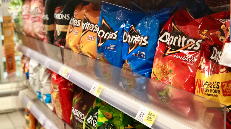 Chip bags on shelves