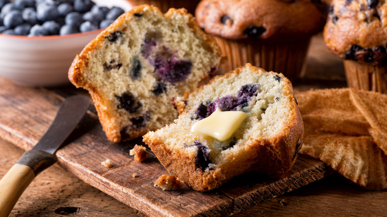 Blueberry muffins with butter