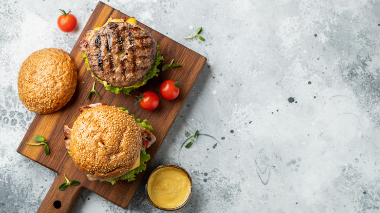 Burger and bun on board