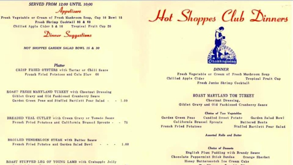 Hot Shoppes menu