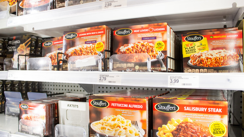 Stouffer's frozen dinners on grocery shelf 