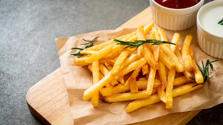 golden french fries on paper