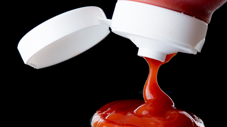 Ketchup poured from bottle