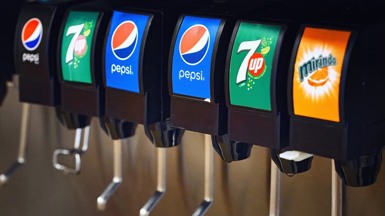 Soda fountain with Pepsi products 