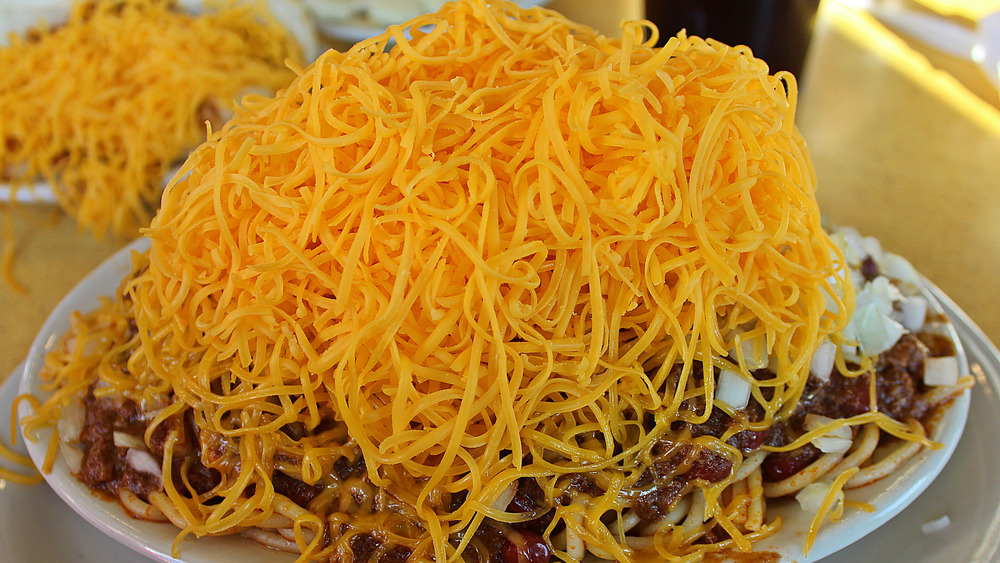 Cincinnati chili with cheese and onions