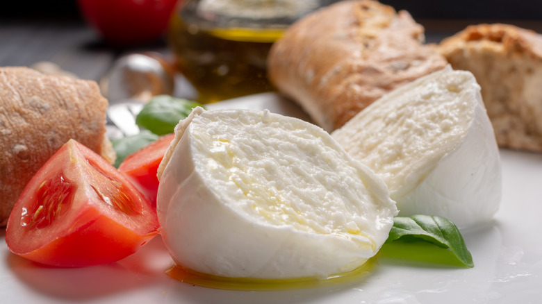 Mozzarella with tomatoes, basil, and bread