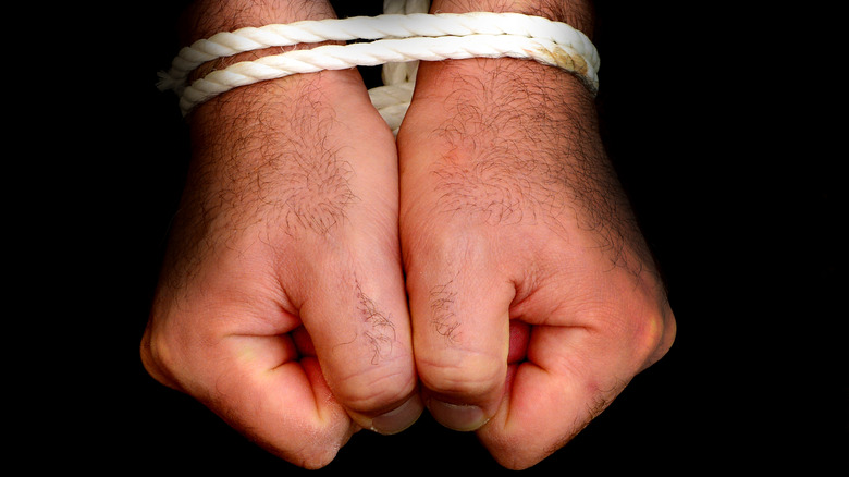 Hands of kidnapping victim 