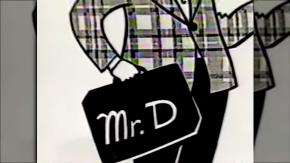 Closeup of Rax mascot Mr. D's briefcase