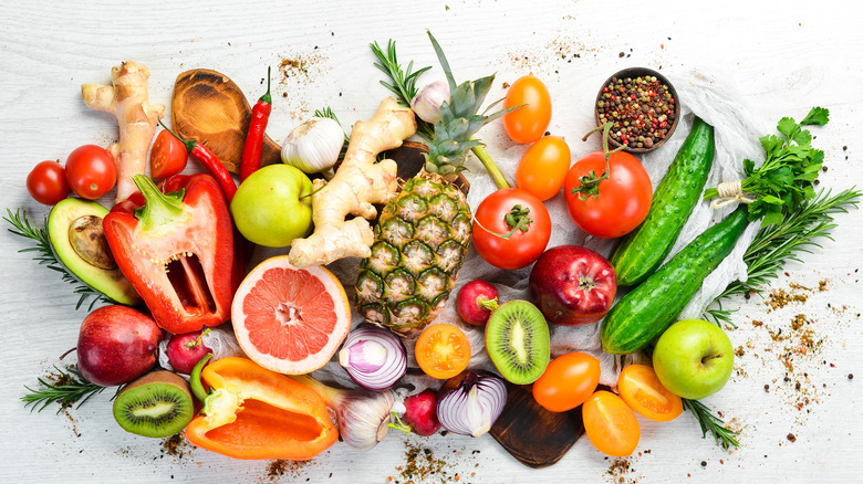 fruits and vegetables on table