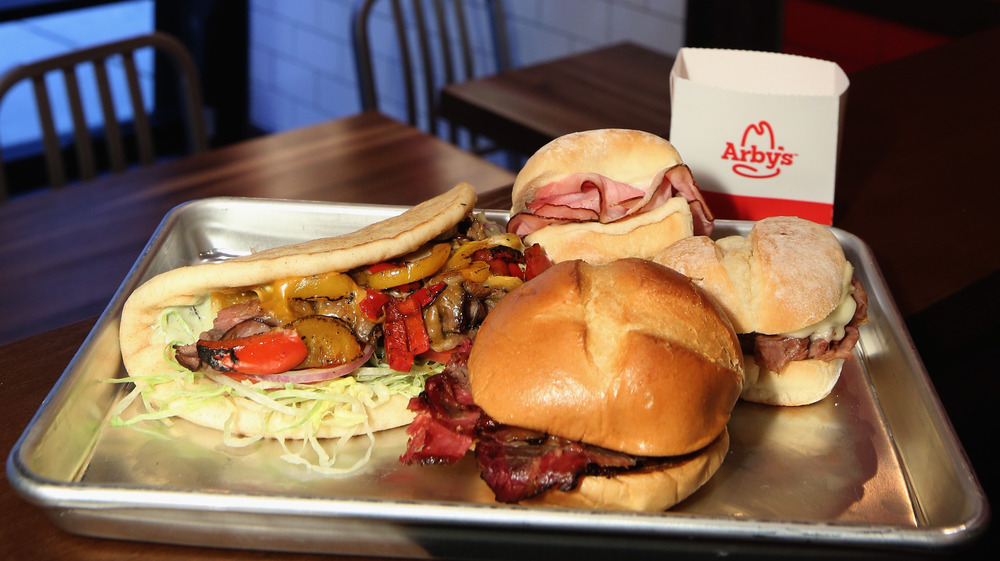 Arby's sandwiches on a tray